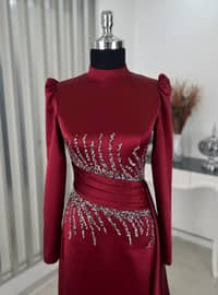 Ceyla Tail Hijab Evening Dress Burgundy