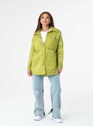Snap Fastened Detailed Coat Green