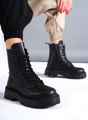 Black - Boot - Faux Leather - Boots - Ayakkabı Havuzu