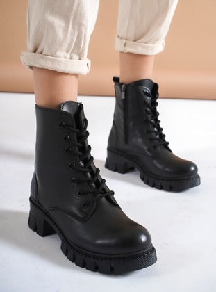 Black - Boot - Faux Leather - Boots - Ayakkabı Havuzu