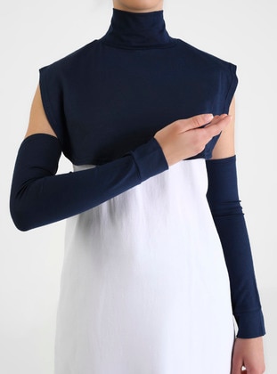 Snap Button Neck & Sleeve Cover Set - Navy Blue - Tuva