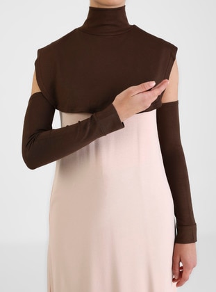 Snap Button Neck & Sleeve Cover Set - Light Brown - Tuva
