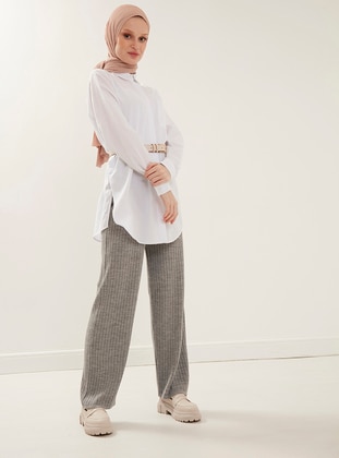 Knitwear Oversized Pants Gray With Ribbed And Elastic Waist