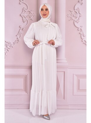 White - Modest Evening Dress - Moda Merve