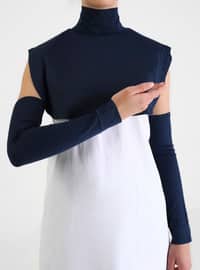 Snap Button Neck & Sleeve Cover Set - Navy Blue