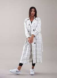 Rated Plaid Patterned Trench Coat White Black