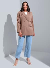 Beige - Double-Breasted - Fully Lined - Plus Size Jacket