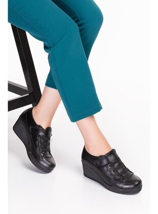 Genuine Leather Orthopedic Women Platform High Heel Shoes Black