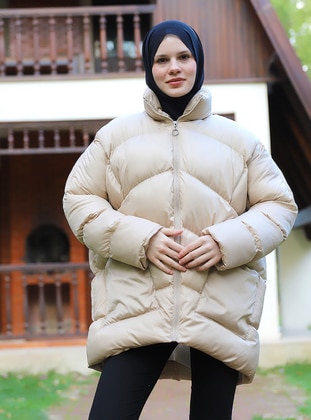 Relief Campaign Product - Beige - Fully Lined - Polo neck - Puffer Jackets - Muzzem