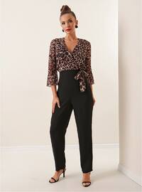 Double-Breasted - Brown - Leopard - Evening Jumpsuits