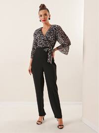 Double-Breasted - Gray - Leopard - Evening Jumpsuits