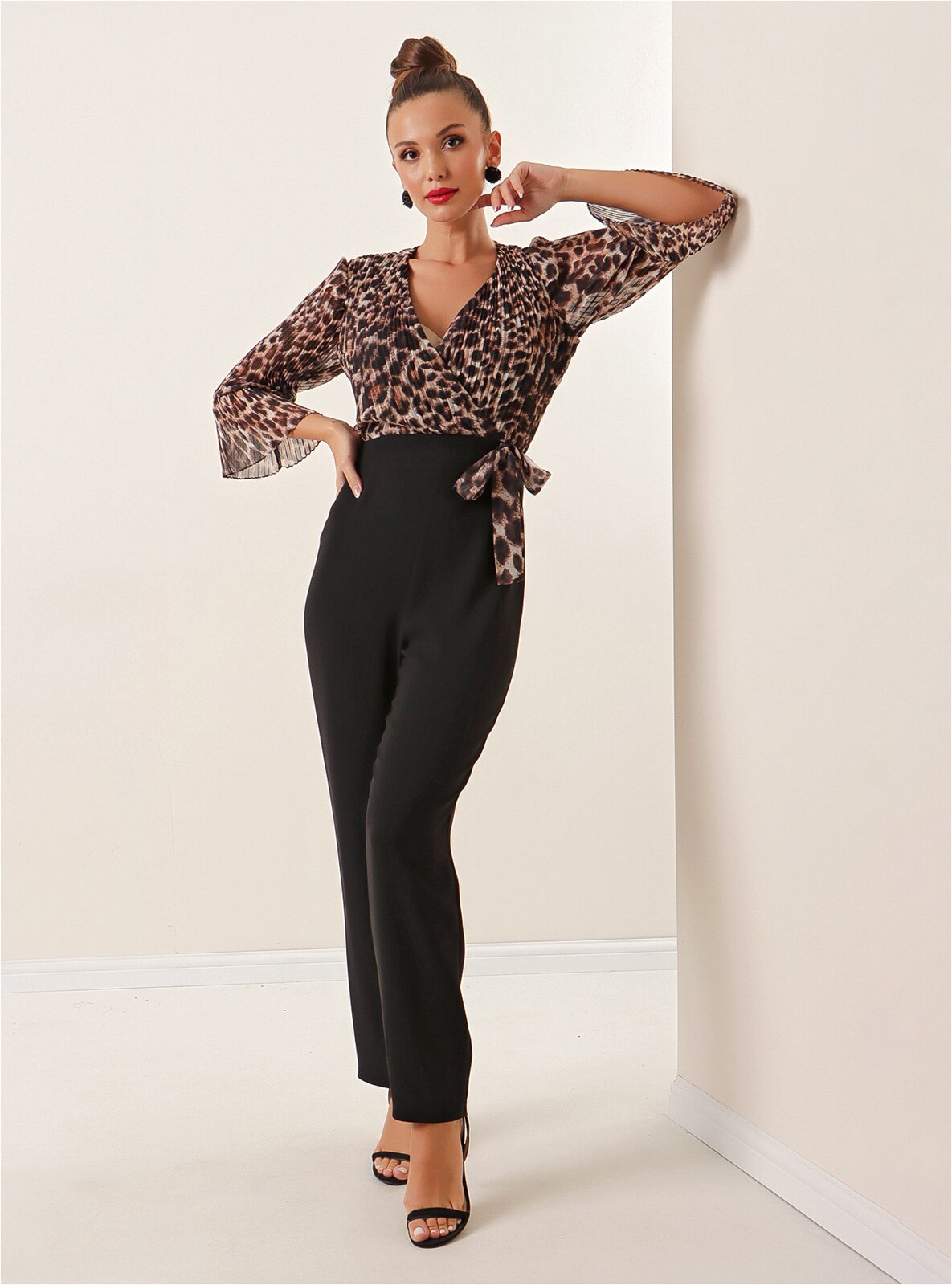 Double-Breasted - Brown - Leopard - Evening Jumpsuits