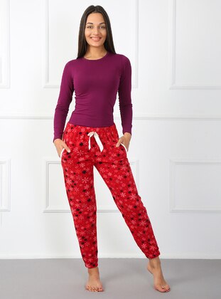 Red - Multi - Pyjama Bottoms - AKBENİZ