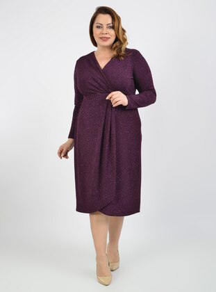 Silvery Double-Breasted Plus Size Evening Dress Purple
