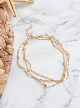 Gold Color Plated Three Row Chain Bijouterie Anklet Gold Color