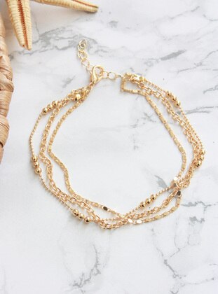 Gold Color Plated Three Row Chain Bijouterie Anklet Gold Color
