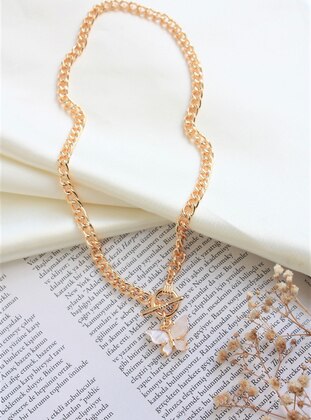 Gold Color Plated White Color Mother Of Pearl Stone Butterfly Bijouterie Necklace Gold Color