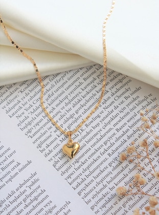 Gold Color Plated Fine Barley Chain Heart Bijouterie Necklace Gold Color