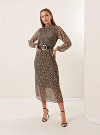 Fully Lined - Leopard - Brown - Crew neck - Evening Dresses