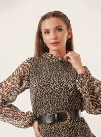 Fully Lined - Leopard - Brown - Crew neck - Evening Dresses