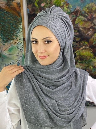 Silvery Silvery Sparkling Evening Dress Shawl Gray Instant Scarf