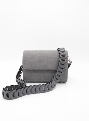  Leather Single Magnet Closure Shoulder Strap Women Shoulder Bag Dark Gray
