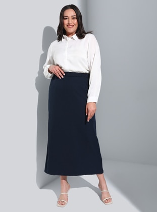 Navy Blue - Fully Lined - Plus Size Skirt - Alia