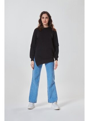 Three-Thread Sweatshirt With Split Sleeves Black