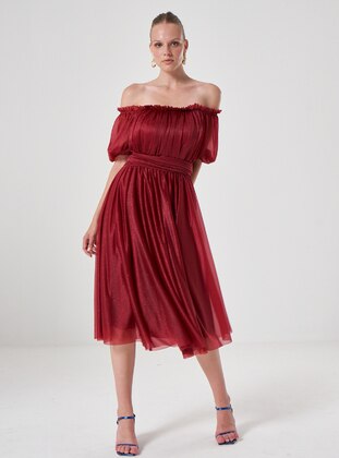 Fully Lined - Silvery - Maroon - Evening Dresses - ESCOLL