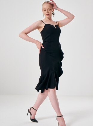 Fully Lined - Black - Scoop Neck - Evening Dresses - ESCOLL