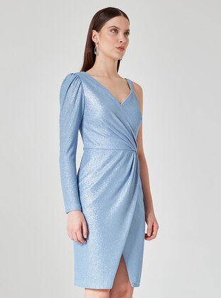 Fully Lined - Blue - V neck Collar - Evening Dresses - ESCOLL