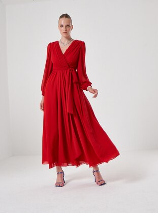 Kuruvaze Chiffon Hijab Evening Dress Red