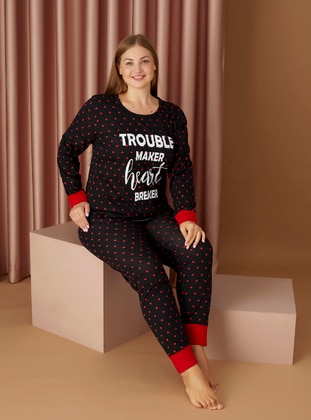 Multi - Multi - Plus Size Pyjamas - Siyah inci