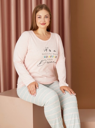 Plus Size  Cotton Lycra Pajama Set Patterned