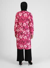 Fuchsia - Floral - Crew neck - Plus Size Tunic