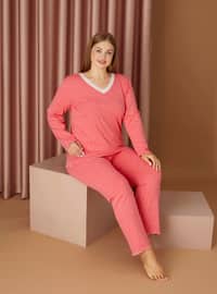 Plus Size Cotton Lycra Pajama Set Patterned