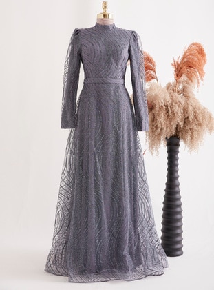 LARACHE Gray Modest Evening Dress