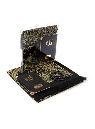 Bag Size Velvet Yasin Book - Prayer Rug - Rosary and Mevlid Gift with Transparent Box - Black