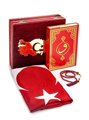Velvet In A Box Quran Set With Turkey Map And Flag Red