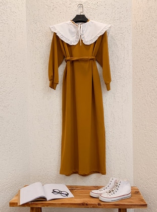 Ceylan Otantik Camel Modest Dress