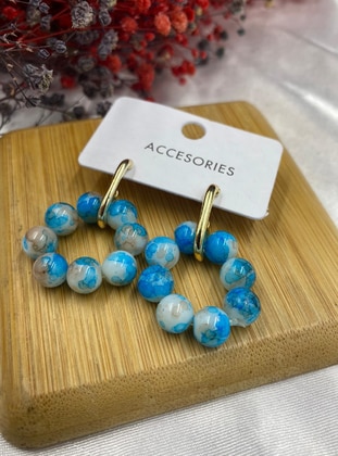 Blue Stone Earrings Gold Color