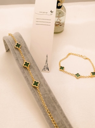 Green Pearl Bracelet - Gold