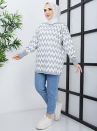 Zigzag Patterned Sweater Tunic Gray
