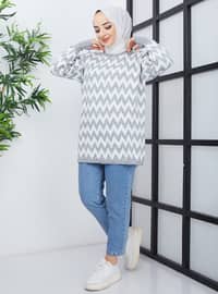 Zigzag Patterned Sweater Tunic Gray