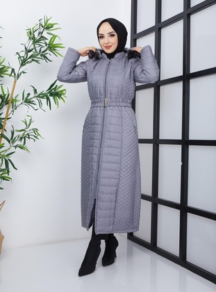  Long Quilted Coat Gray