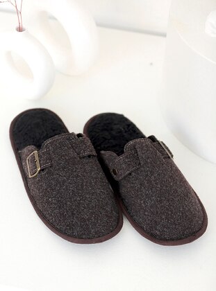 Flat Slippers - Brown - Men Shoes - Pembe Potin