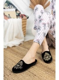 Black Terra-Cotta Women Home Slippers Indoor Soft Comfortable Slippers Embroidery Birth Dowry Guest Slippers