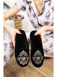 Black Terra-Cotta Women Home Slippers Indoor Soft Comfortable Slippers Embroidery Birth Dowry Guest Slippers