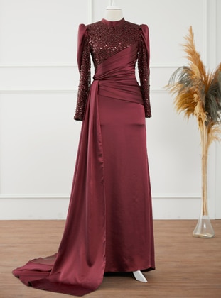 Lavienza Maroon Modest Evening Dress