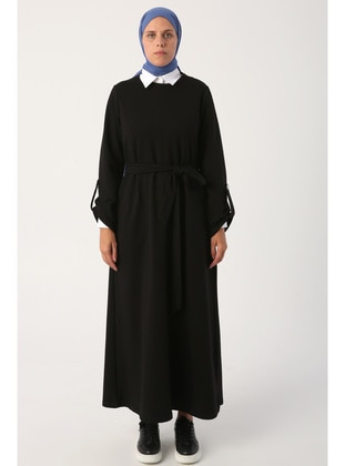 Black - Crew neck - Modest Dress - ALLDAY